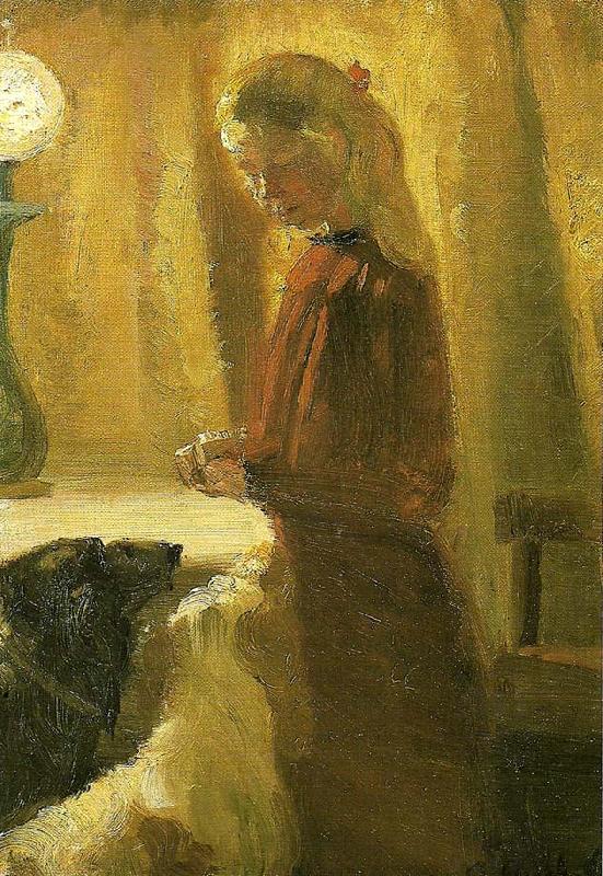 Anna Ancher hundene fodres oil painting picture